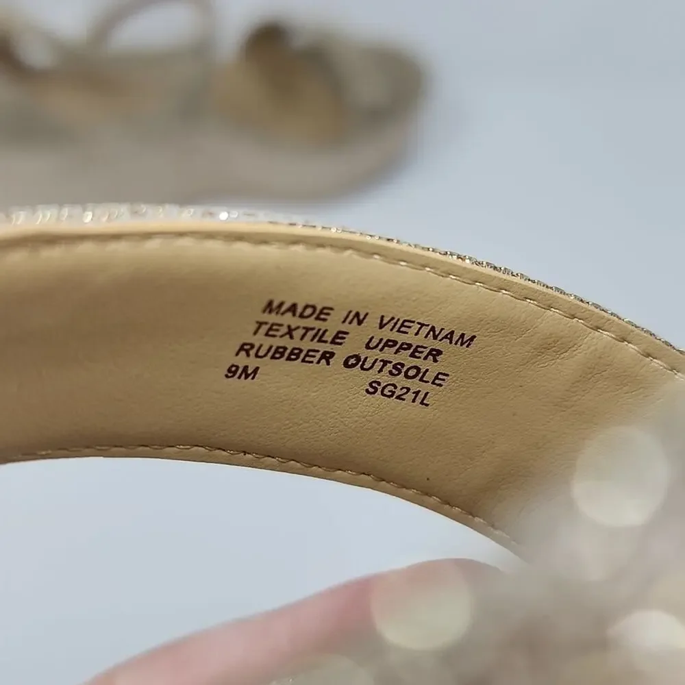 Michael Kors Metallic Gold Serena Espadrilles Platform Wedge Sandals Size 9